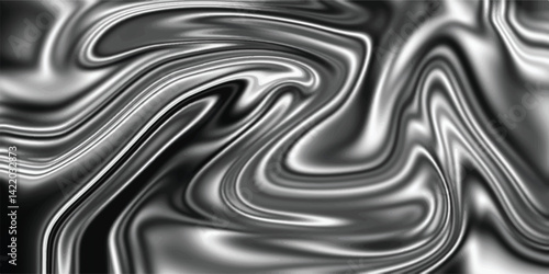 The texture of black and white marble for a pattern of packaging in a modern style. Silver liquid texture. Silver metallic surface. Beautiful drawing with the divorces and wavy lines in gray tones.