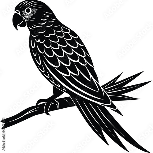  A parrot silhouette perched on a branch,