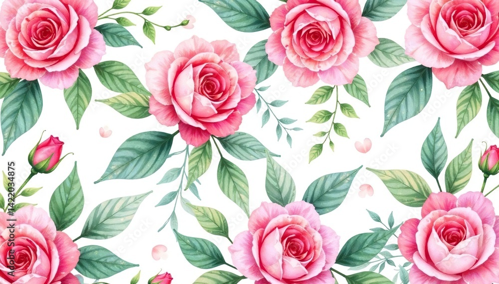 Delicate watercolor roses & leaves, repeating pattern, pastel, art, nature Delicate watercolor roses & leaves, repeating pattern, pastel, art, nature
