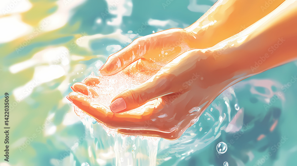 Close up hand of woman washing hand. Mindwash Current. Illustration