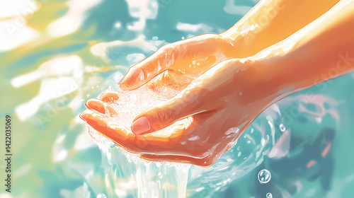 Obraz na płótnie Close up hand of woman washing hand. Mindwash Current. Illustration w salonie