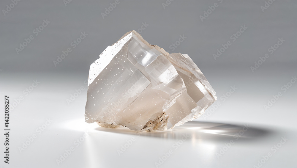 Raw Calcite Crystal Specimen On White Surface Geology Gemstone Close Up Raw Calcite Crystal Specimen On White Surface Geology Gemstone Close Up