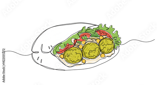 Simple vector falafel pita sandwich illustration depicting street food