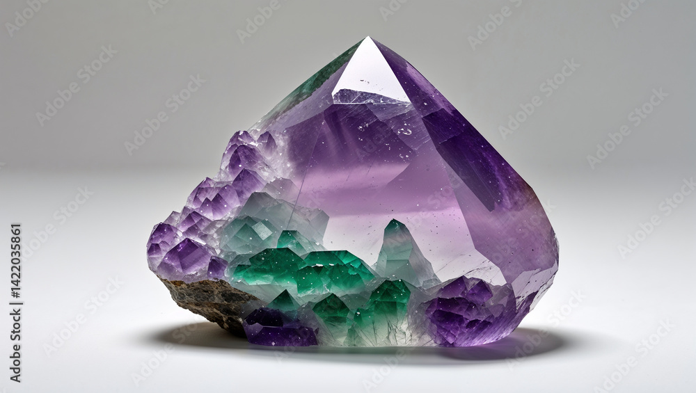Amethyst And Fluorite Crystal Formation Close Up On White Background Mineral Specimen Amethyst And Fluorite Crystal Formation Close Up On White Background Mineral Specimen