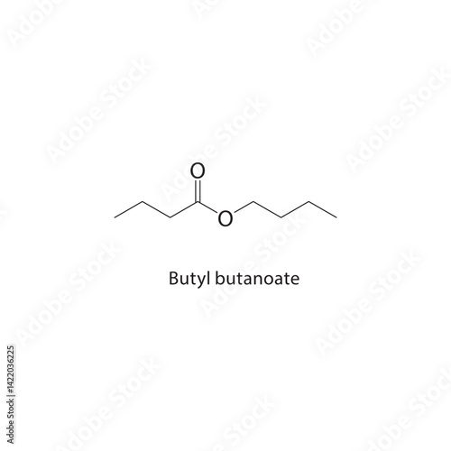 Butyl butanoate skeletal structure. Ester compound schematic illustration. Simple diagram, chemical formula.