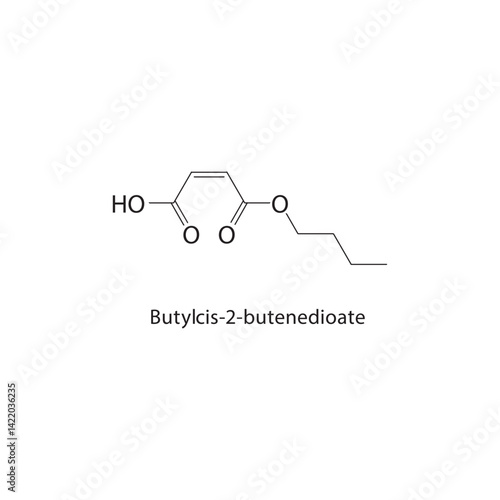 Butyl cis-2-butenedioate skeletal structure. Ester compound schematic illustration. Simple diagram, chemical formula.