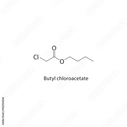 Butyl chloroacetate skeletal structure. Ester compound schematic illustration. Simple diagram, chemical formula.