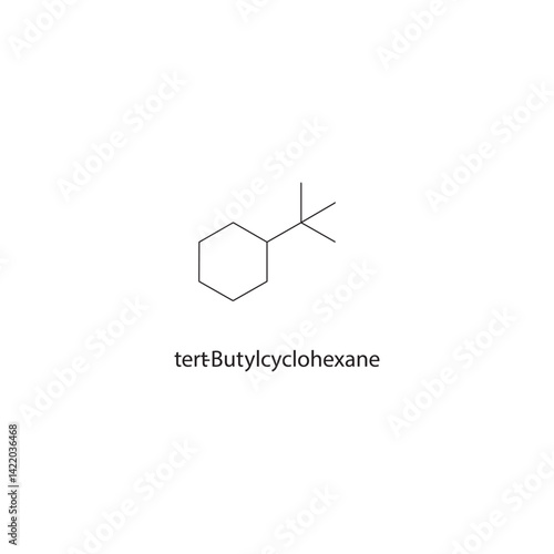 tert-Butylcyclohexane skeletal structure. Cycloalkane compound schematic illustration. Simple diagram, chemical formula.