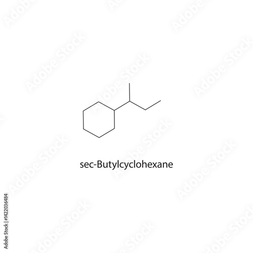 sec-Butylcyclohexane skeletal structure. Cycloalkane compound schematic illustration. Simple diagram, chemical formula.