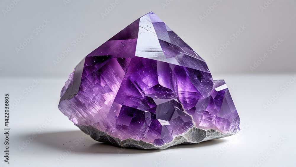 Purple Amethyst Crystal Specimen With Geometric Facets Displayed On Clean White Background Purple Amethyst Crystal Specimen With Geometric Facets Displayed On Clean White Background