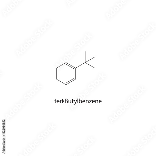 tert-Butylbenzene skeletal structure. Alkylbenzene compound schematic illustration. Simple diagram, chemical formula.