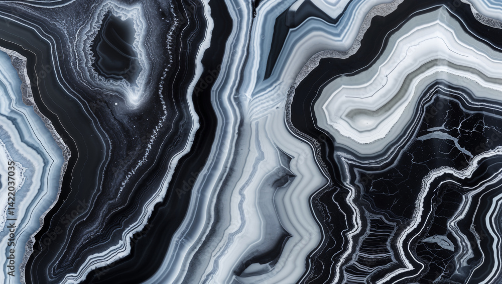 Obraz premium Polished Agate Stone Surface Texture With Layers And Veins In Dark Shades