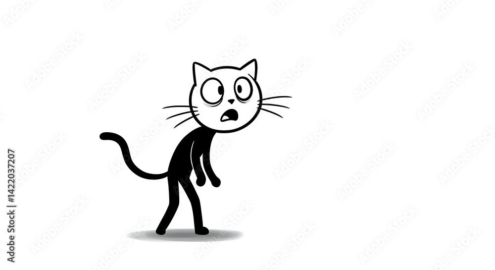 Obraz premium Cartoon Cat with Surprised Expression on White Background