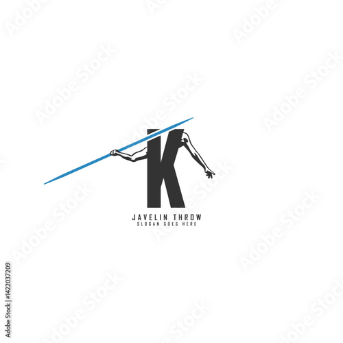 Letter K Athlete logo. Alphabet K Javelin Thrower Design Icon