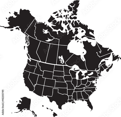 usa canada map black on white background 