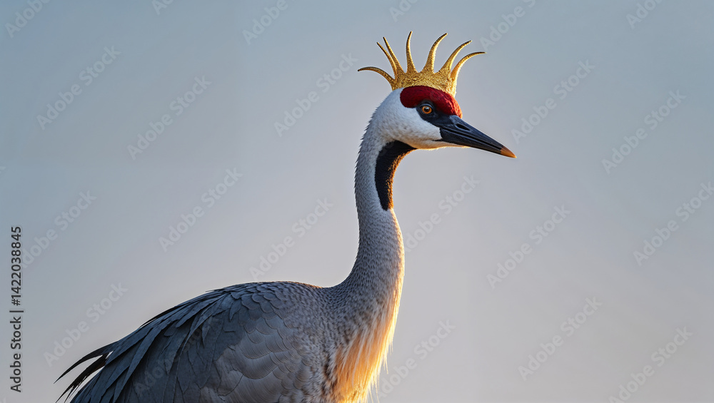 Fototapeta premium Majestic Red Crowned Crane Wearing Golden Crown Bird King Concept Art