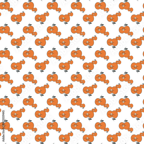 Colorful Seamless Pattern of Kawaii-Style Smile Orange Fruits on White Background