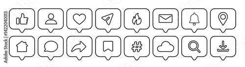 big collection of  icons badges  signs stickers  internet  social media line style thumb up like message download vecor illustration