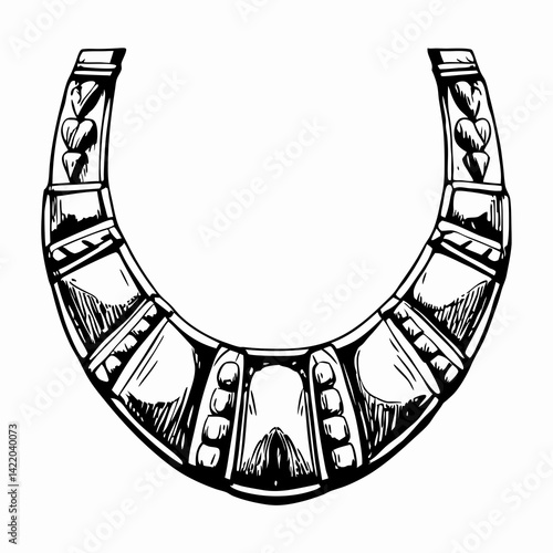 Artistic depiction of a traditional decorative collar design featuring intricate patterns and shapes symbolizing cultural heritage and craftsmanship.