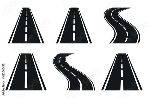 Set Of Road Icons Vector Illustration Graphic Design Various Straight And Winding Paths With Dashed White Lines For Ui Design