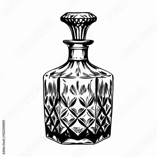 Elegant crystal decanter showcasing intricate design on a white background, symbolizing luxury and sophistication in beverage serving.