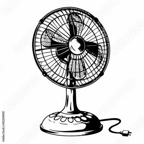 Vintage fan illustration representing cooling comfort and nostalgic designs, ideal for home decor and summer vibes.