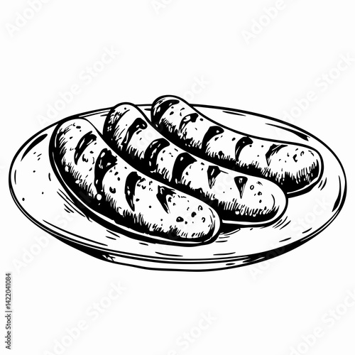 Delicious grilled sausages on a plate showcasing vibrant textures and details, representing culinary enjoyment and the art of gastronomy.