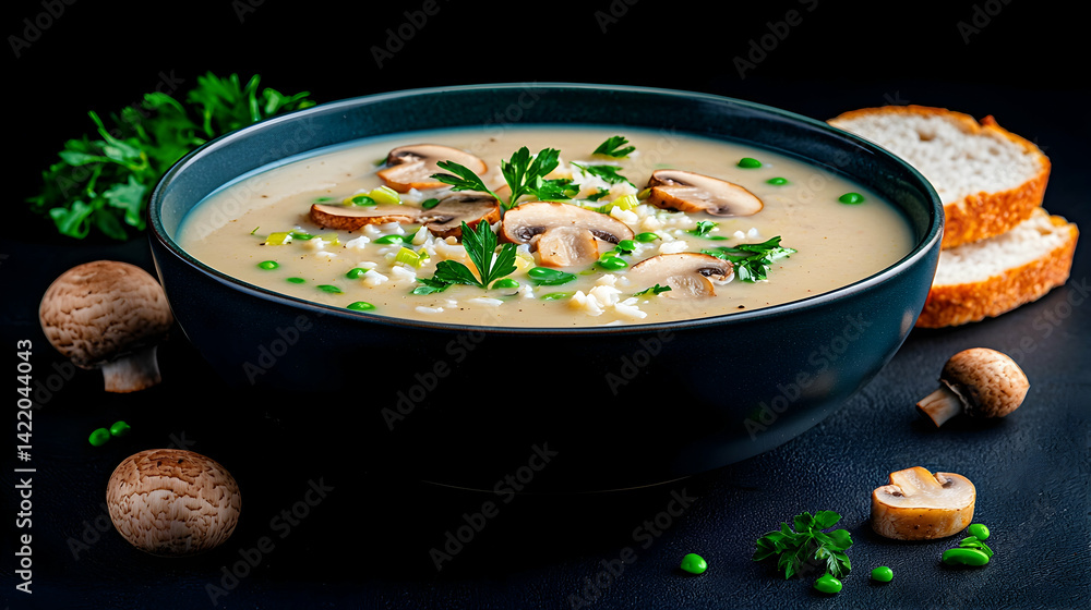 Creamy Mushroom Soup with Parsley and Bread Creamy Mushroom Soup with Parsley and Bread