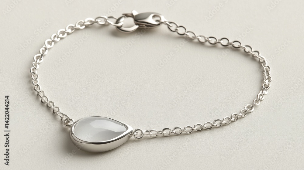 Dainty chain bracelet with gemstone drop on soft ivory background Dainty chain bracelet with gemstone drop on soft ivory background