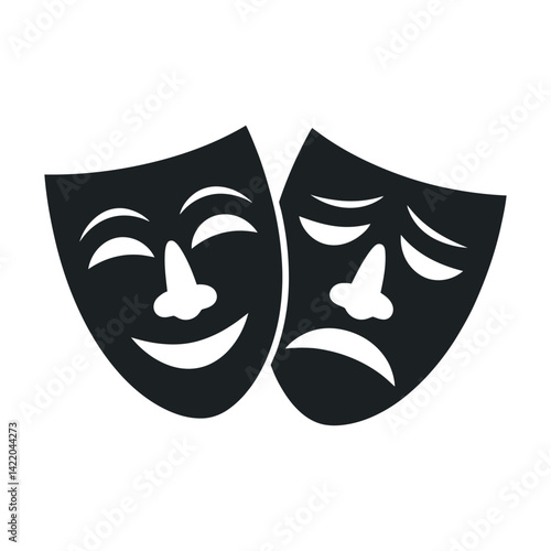 Comedy And Tragedy Masks Representing Theatre Arts And Emotions In A Simple Black And White Style