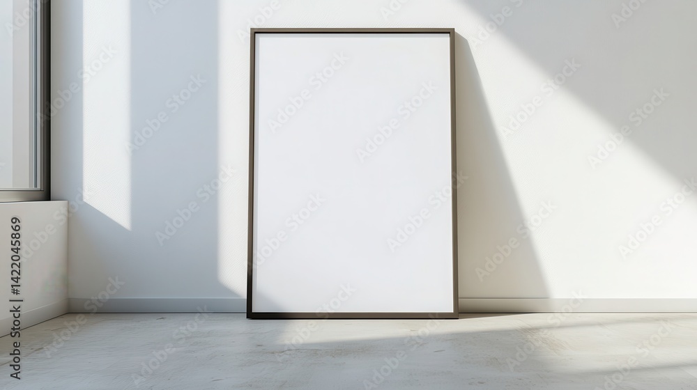 White poster on floor with blank frame mockup for you design. Layout mockup. White poster on floor with blank frame mockup for you design. Layout mockup.