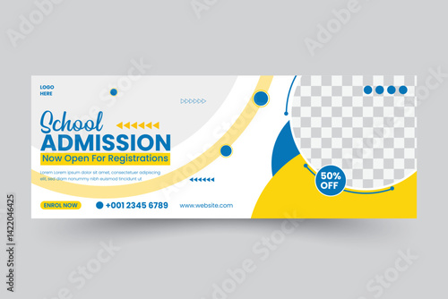 Back to School Facebook Cover and Web Banner Template for Kids Education and School Admission Promotion