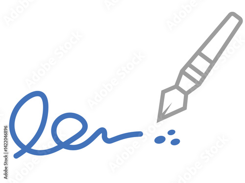 Fountain pen signing a blue signature
