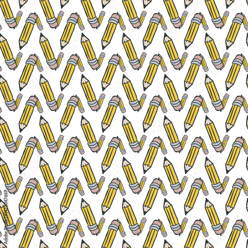 Pattern of Yellow Pencils with Flexible Design on White Background