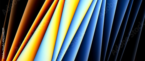 Sharp folds in motion glowing with golden and icy blue. Radiant light bends through flowing geometric folds in dramatic abstract scene full of contrast, motion and bold expression. Vector backdrop