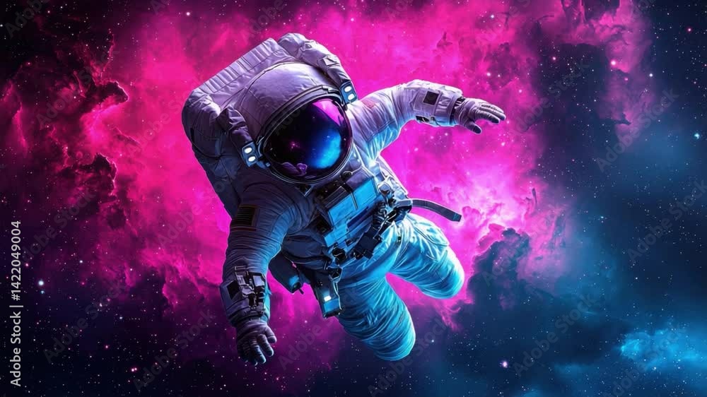 Astronaut Floating in Colorful Nebula in Outer Space, Cosmic Exploration and Adventure Theme Astronaut Floating in Colorful Nebula in Outer Space, Cosmic Exploration and Adventure Theme
