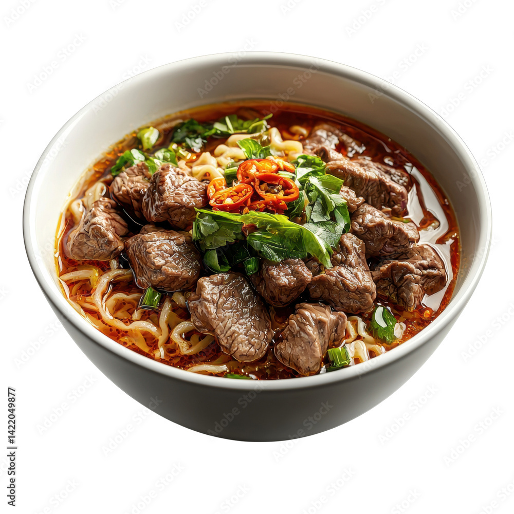 Delicious Beef Noodle Soup with Fresh Vegetables and Spices Delicious Beef Noodle Soup with Fresh Vegetables and Spices