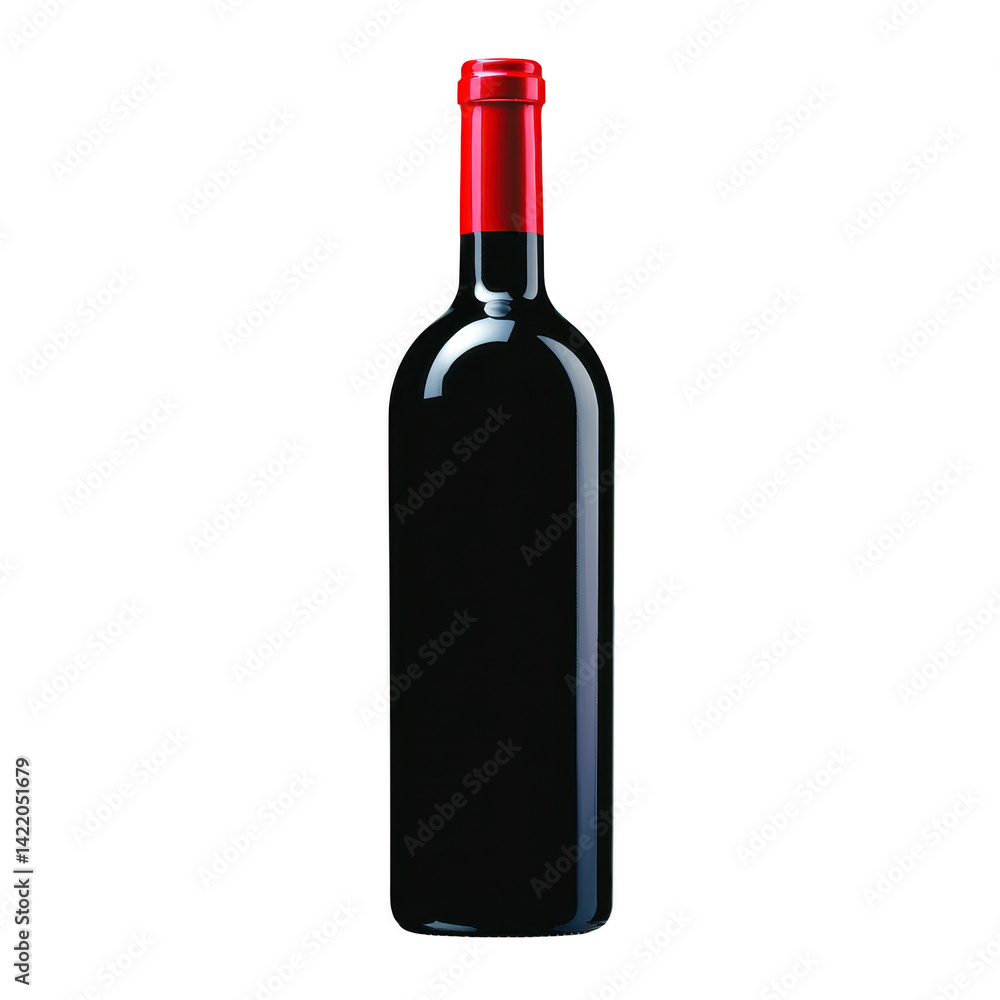 sleek, elegant wine bottle with vibrant red cap stands against plain background, showcasing its classic design. bottle silhouette is smooth and polished, exuding sophistication sleek, elegant wine bottle with vibrant red cap stands against plain background, showcasing its classic design. bottle silhouette is smooth and polished, exuding sophistication