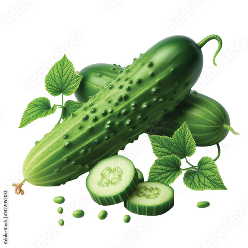 Cucumber with green leaves