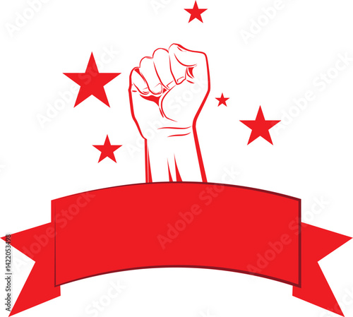 Demonstration hand with red blank label. Mayday Symbol template