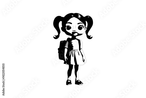 a young girl carrying a school bag vector. back to school concept
