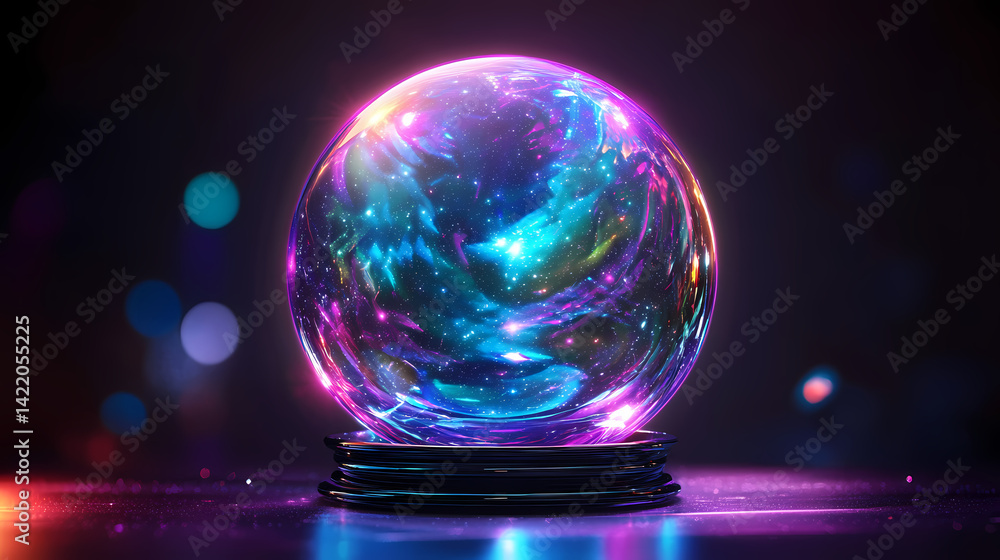 Geometric orb with iridescent sheen and neon illumination, abstract shape, iridescent, orb. Cosmic Illumination. Illustration Geometric orb with iridescent sheen and neon illumination, abstract shape, iridescent, orb. Cosmic Illumination. Illustration