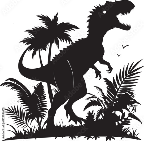 tyrannosaurus rex dinosaur tyrannosaurus rex dinosaur vector illustration vector illustration of a Allosaurus Dinosaur Jurassic Black and white line art, perfect for coloring and educational purposes.