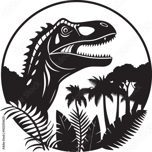 tyrannosaurus rex dinosaur tyrannosaurus rex dinosaur vector illustration vector illustration of a Allosaurus Dinosaur Jurassic Black and white line art, perfect for coloring and educational purposes.