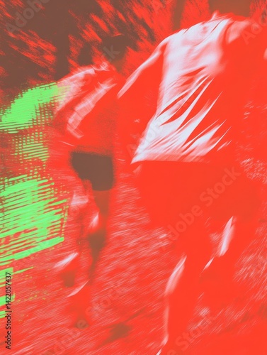 Two runners mid-stride on red path