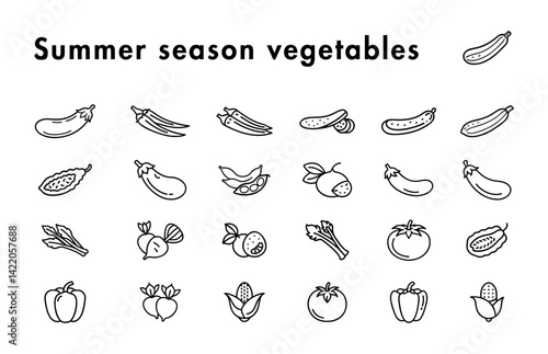 Iconic set of vegetables in season in summer