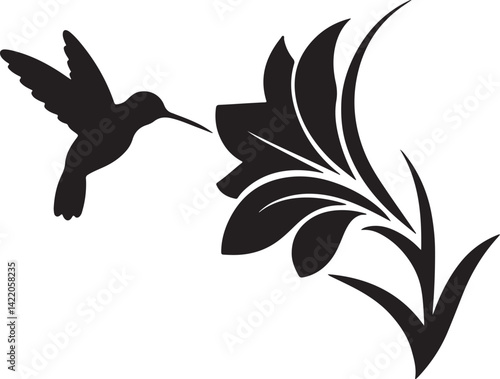vector illustration of a humming bird with flower