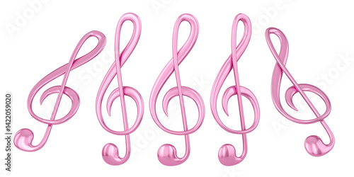 фотографія Treble clef set. Isolated pink glossy music sign. 3D rendering.