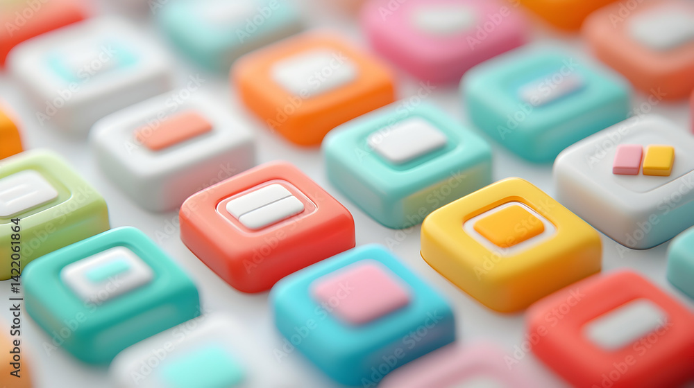 Colorful 3D Square App Icons on White Background Colorful 3D Square App Icons on White Background