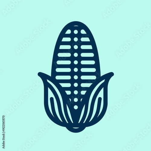 Stylized illustration of corn with husk representing agriculture and fresh produce